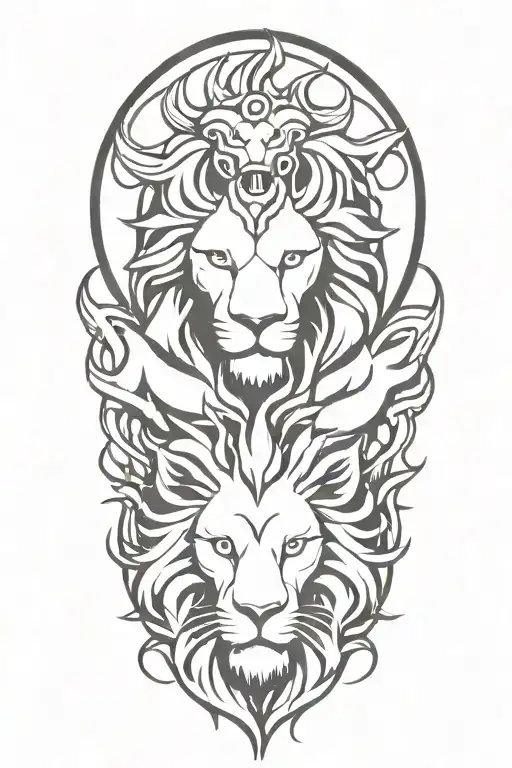 crowned lion and dragon intertwined tattoo design idea