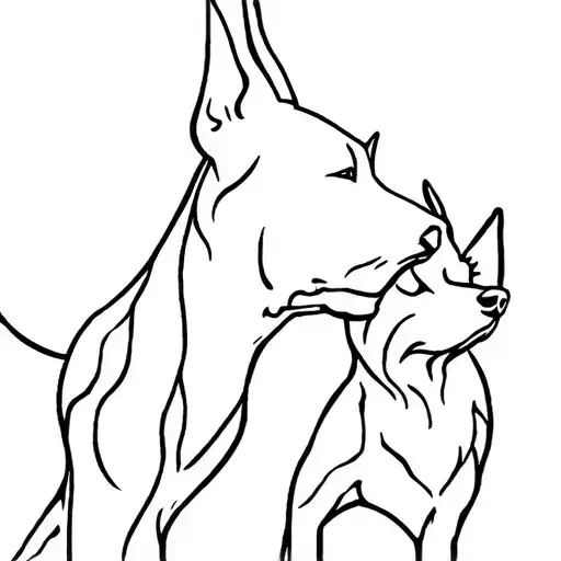 harlequin Great Dane and yorkie profile silhouette tattoo design idea