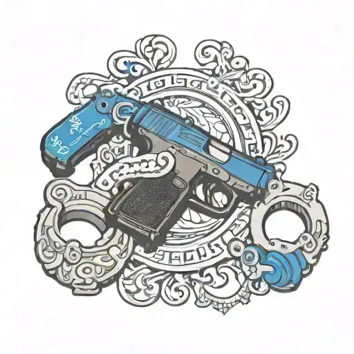 thin blue line Glock handcuffs tattoo design idea