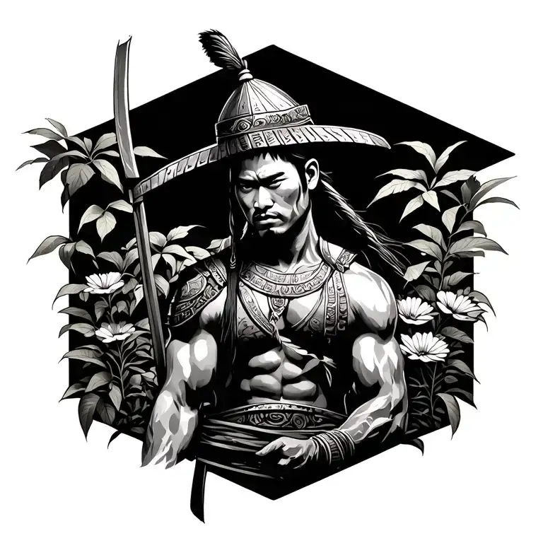Filipino warrior in a garden than a gardener tattoo design idea