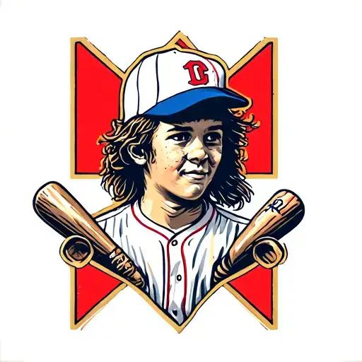baseball player, mullet, kids tattoo design idea