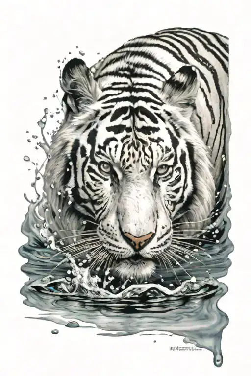 white tiger stepping foward through water darken everything add more tattoo design idea