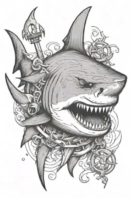 shark with anchor tattoo design idea
