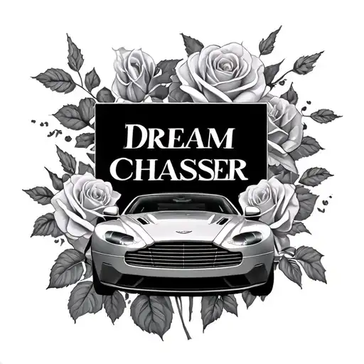 Aston martin background billboard "dream chaser" and roses tattoo design idea