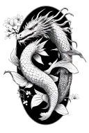ninja, dragon, koi fish and cherry blossoms tattoo design idea