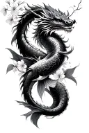 ninja, dragon, koi fish and cherry blossoms tattoo design idea