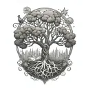 A creative interpretation of the Tree of Life incorporating surgical instruments and geometric patterns, representing the surgeon's passion for both art and medicine tattoo design idea