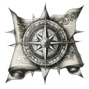 A detailed compass rose intertwined with open books, symbolizing navigation and exploration through literature tattoo design idea