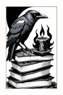 raven on top of spellbooks with a hocus pocus black flame candle tattoo design idea