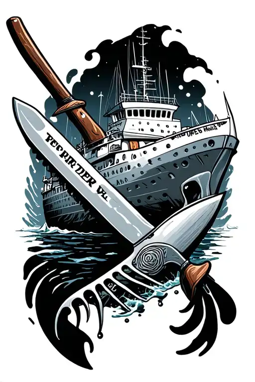 iceberg, icebreaker, chiefcook, boussole, knifes an fork,  tattoo design idea