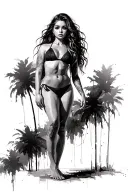 Sexy girl, petite, big boobs, wide hips, bikini . long hair,sexual. Seductive. Full Body, standing with legs and feet tattoo design idea