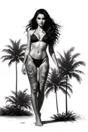 Sexy girl, petite, big boobs, wide hips, bikini . long hair,sexual. Seductive. Full Body, standing with legs and feet tattoo design idea