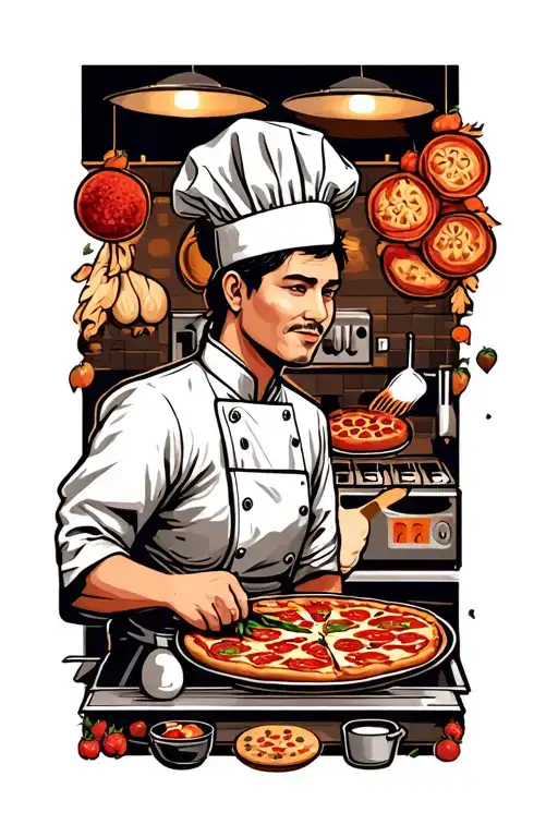 pizza shop and chef cooking themed tattoo tattoo design idea