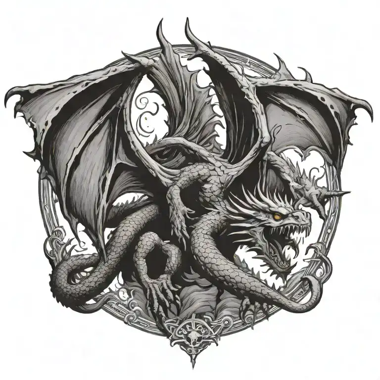 death dragon with wings tattoo design idea