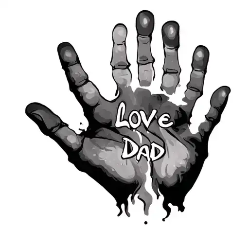 ghostly hand print with love dad written in the palm tattoo design idea