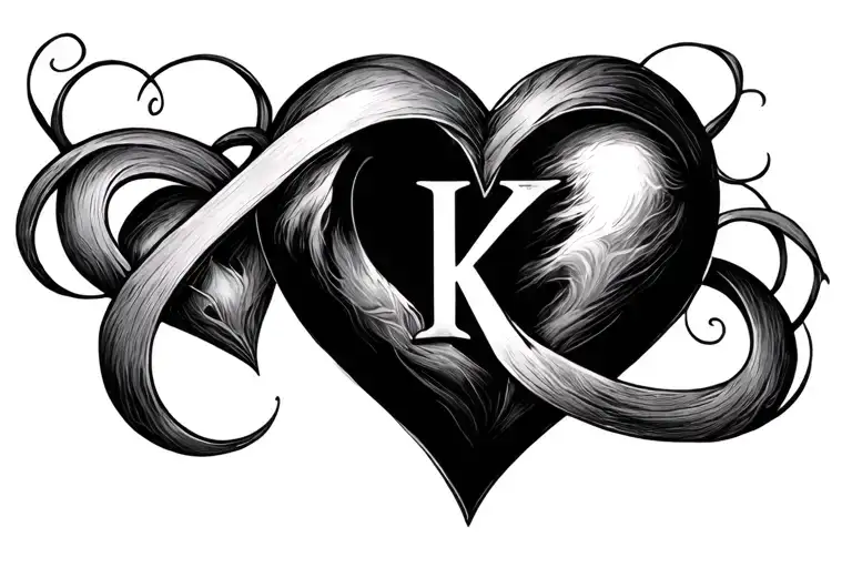 heart and infinity symbol with the letter K and A hidden in the artwork tattoo design idea