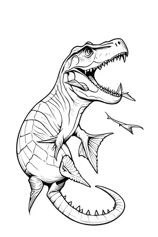dinosaur eating a fish tattoo design idea