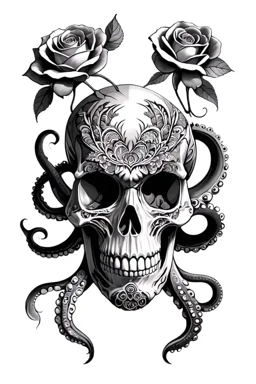 mandala rose skull octopus tattoo design idea