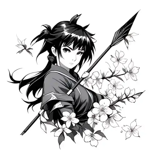inspired in Inuyasha anime,  arrow with cherry blossoms tattoo design idea