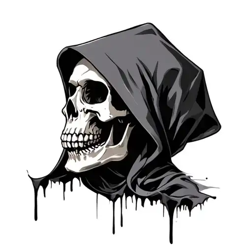 skull wearing hood with dark shading tattoo design idea