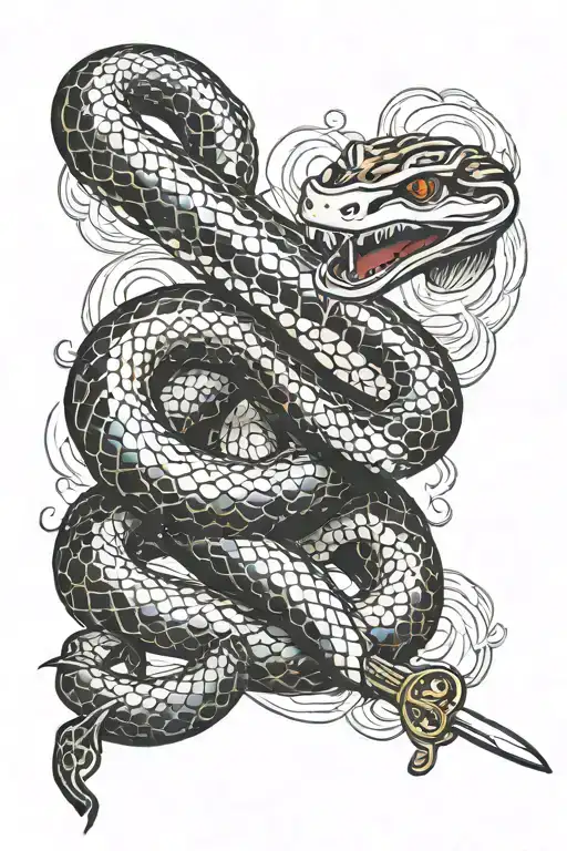 Snake wrapped around sword tattoo design idea