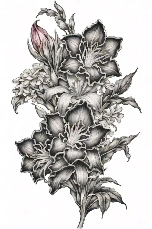 Cosmo flowe, Gladiolus,daisy, chrysanthemum, daffodil, carnation tattoo design idea