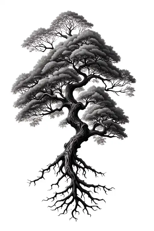 tree of life with beautiful branches, DNA trunk and interwoven roots  tattoo design idea