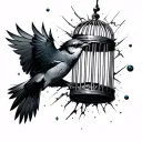 bird flying out from broken cage into universe tattoo tattoo design idea