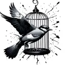 bird flying out from broken cage into universe tattoo tattoo design idea