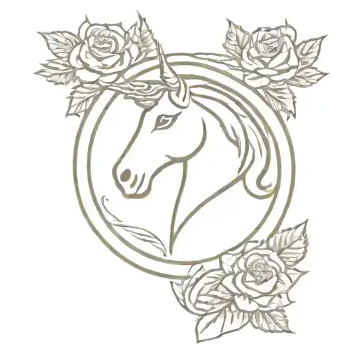 Scottish clan crest in heraldic style with unicorn, thistles and rose tattoo design idea