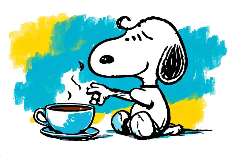 Snoopy enjoying a cup tattoo design idea