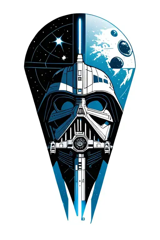 Star Wars theme using a X-Wing fighter, Tie Fighter, extended light Sabre, death star, darth vader and philippines star tattoo design idea