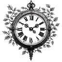 an old clock surrounded by vines tattoo design idea