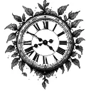 an old clock surrounded by vines tattoo design idea