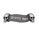 "Memento mori" one banderoll with 2 skulls on the sides tattoo design idea