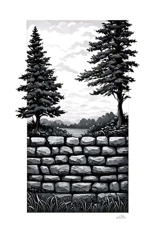 Stone Wall with tree line tattoo tattoo design idea
