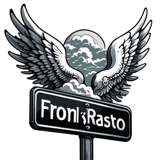 wings and clouds and street sign formed tattoo design idea