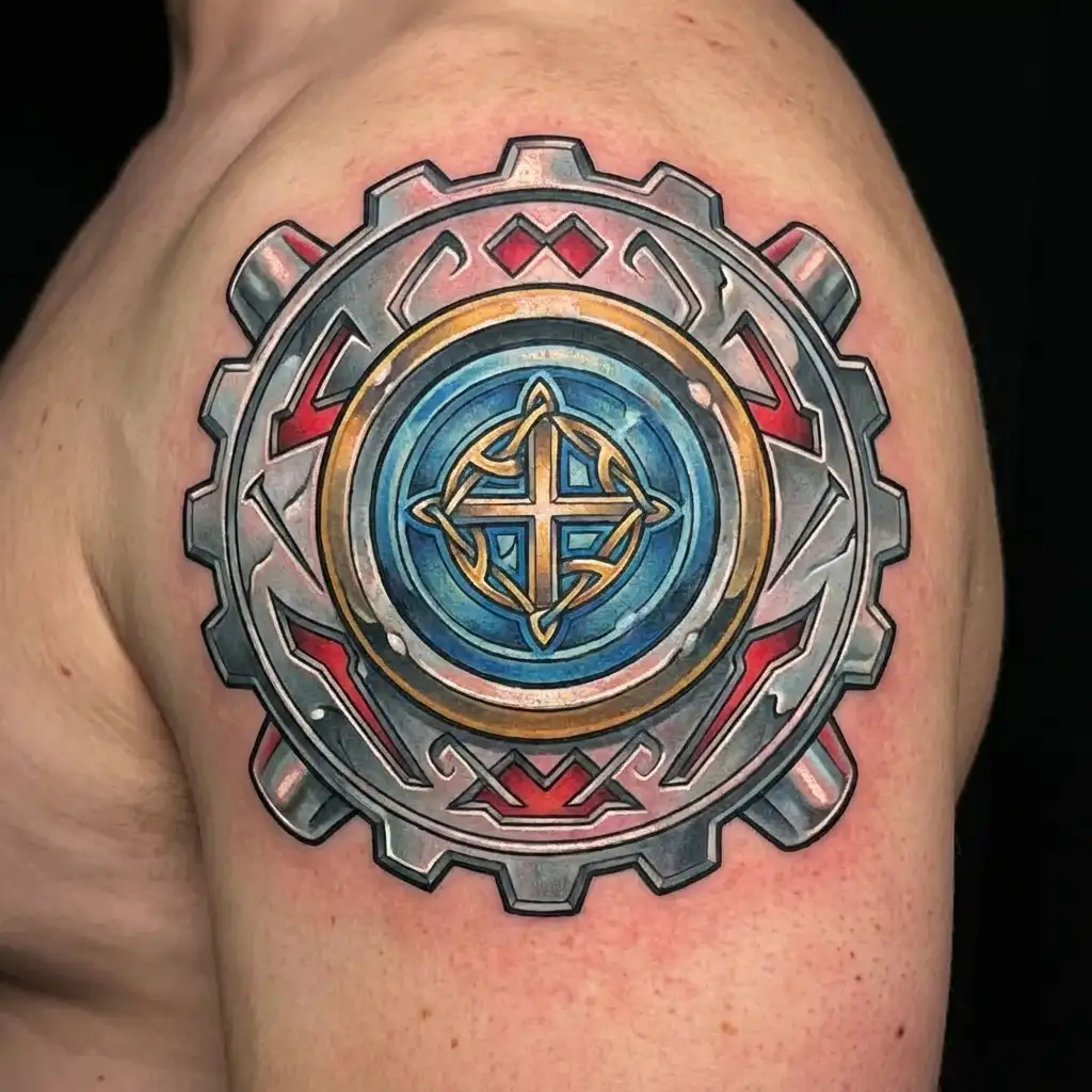 Symbol with ring of anglo-saxon runes around it tattoo design idea