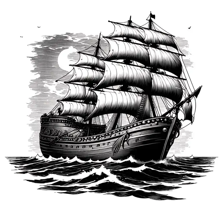 black pearl ship sailing tattoo design idea