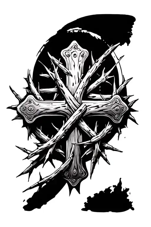 Rustic Cross with crown of thorns tattoo design idea