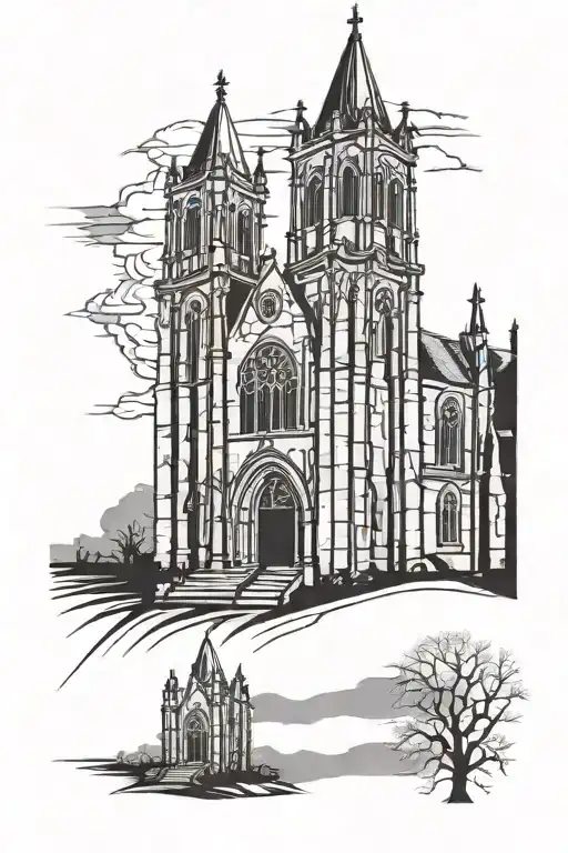 gothic church silhouette tattoo design idea