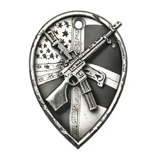 black grey flag waving dogtags cross rifles crossed tattoo design idea