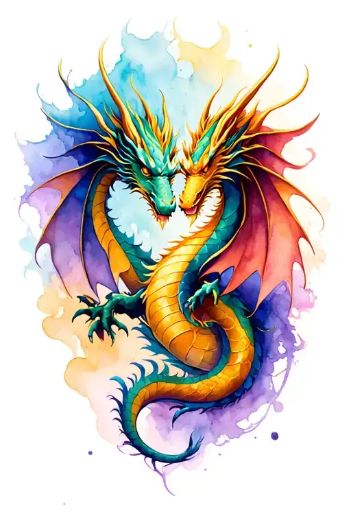 twin gold dragons tattoo design idea