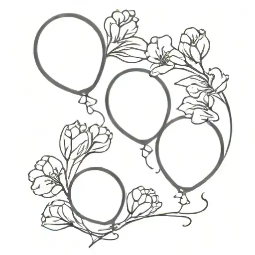 balloon Corel draw with some flowers tattoo design idea