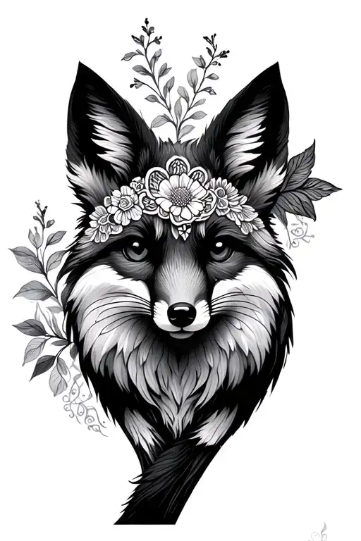 floral lace birds fox tattoo design idea