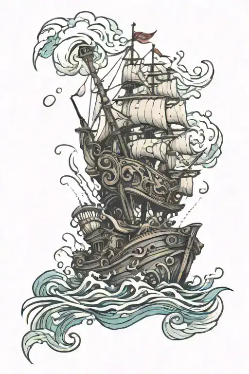 underwater sunken ship tattoo design idea