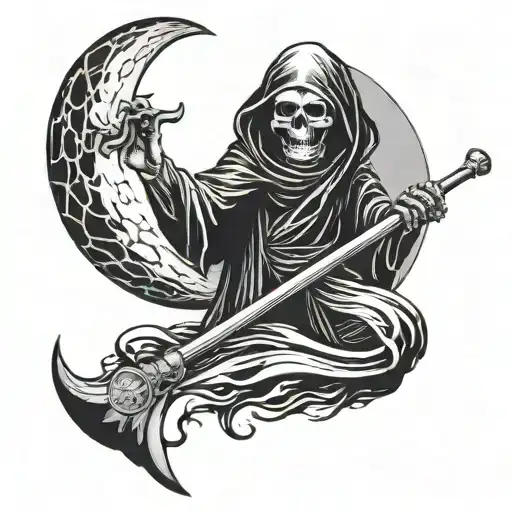 grim reaper with moon  tattoo design idea