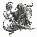 grim reaper with moon  tattoo design idea
