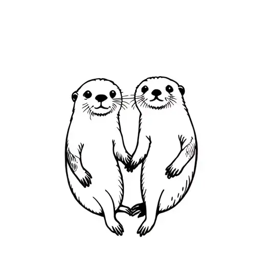 simple sea otters holding hands tattoo design idea