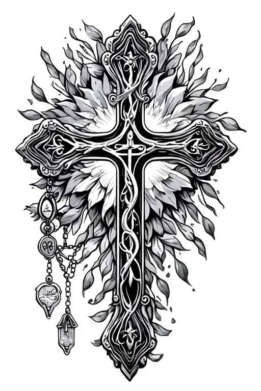 cross and rosary tattoo design idea